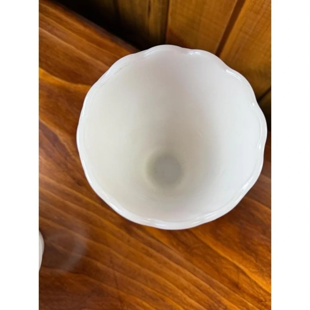 Vintage White Milk Glass Hobnail Teardrop Vase Scalloped Rim Mid Century Decor
